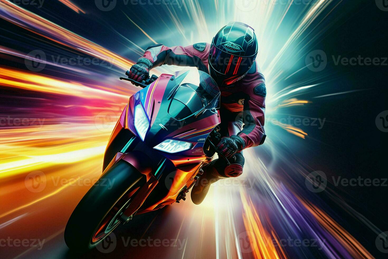 Motorcycle rider in action on the race track. 3d rendering. ai generated  pro photo