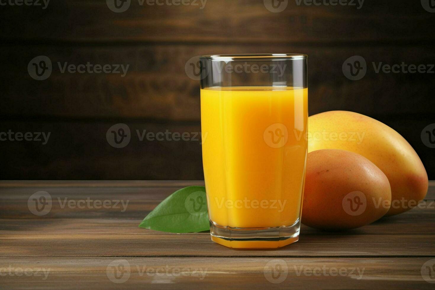 Glass of mango juice on wooden background. Healthy drink. ai generated  pro photo