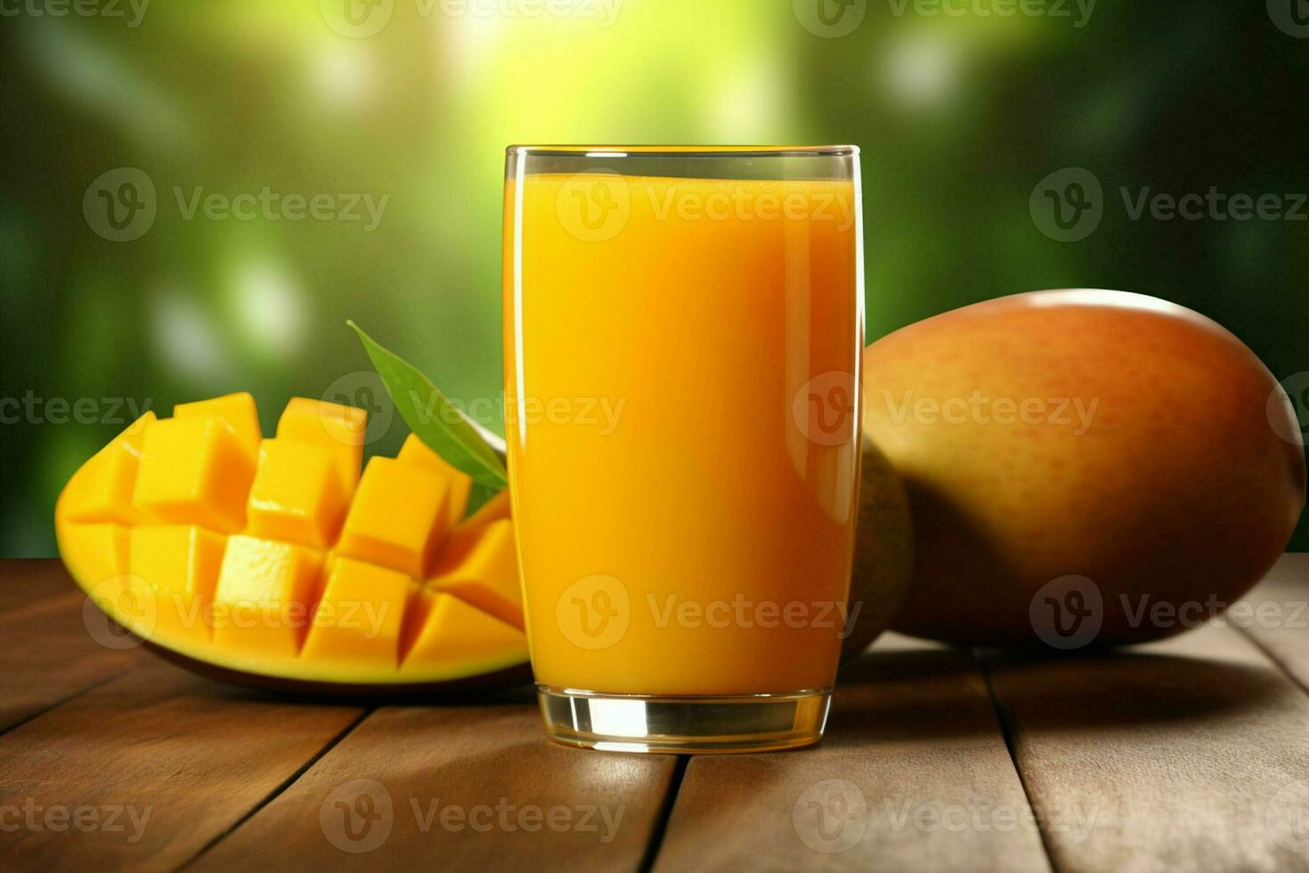Glass of mango juice on wooden background. Healthy drink. ai generated  pro photo
