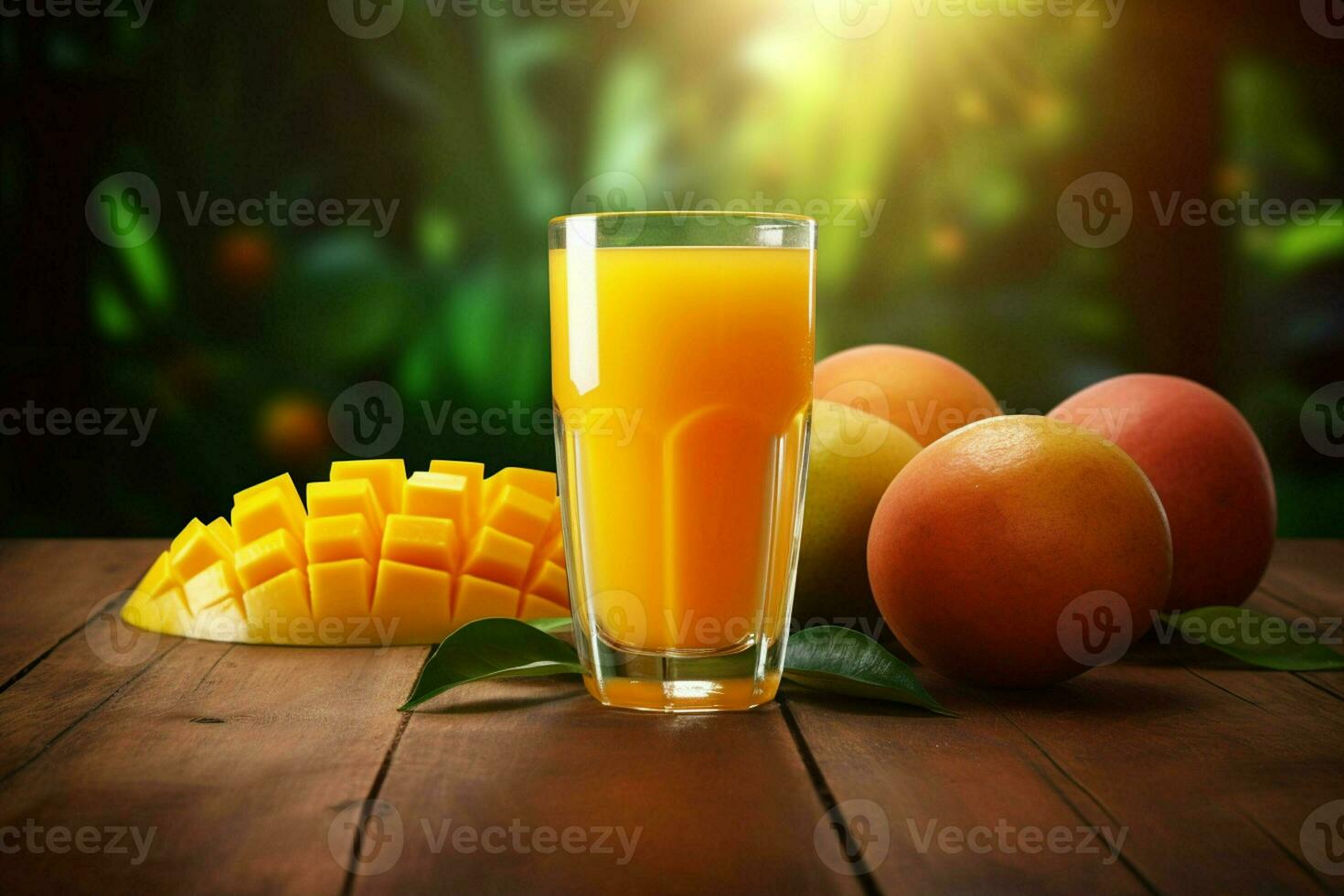 Glass of mango juice on wooden background. Healthy drink. ai generated  pro photo
