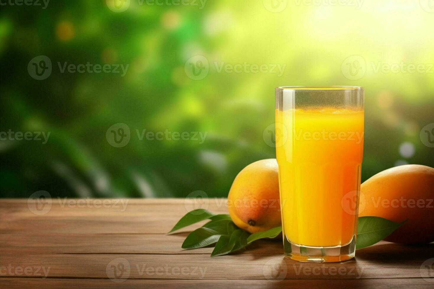 Glass of mango juice on wooden background. Healthy drink. ai generated  pro photo