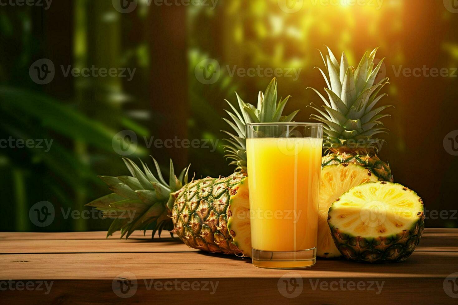 Glass of pineapple juice on wooden background. Healthy drink. ai generated  pro photo