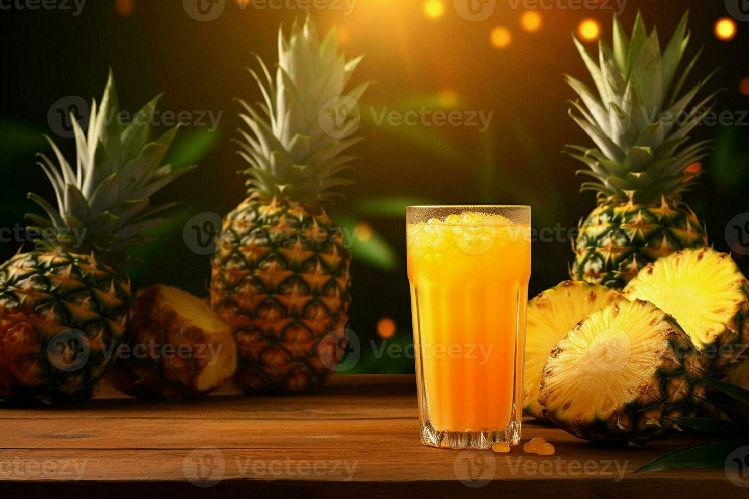 Glass of pineapple juice on wooden background. Healthy drink. ai generated  pro photo