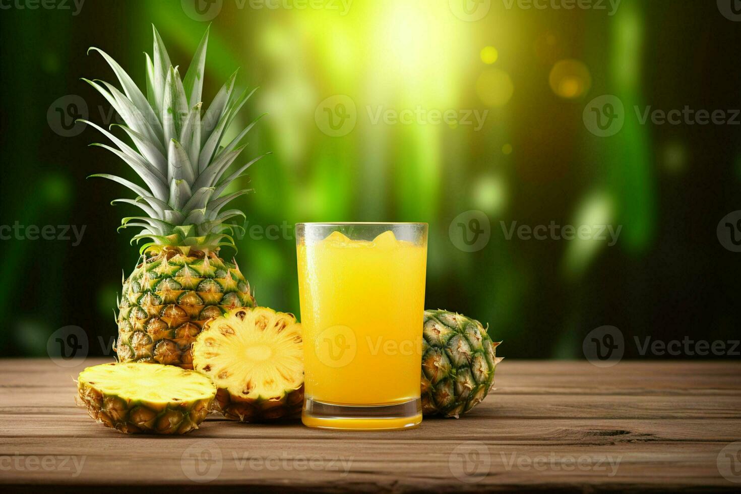 Glass of pineapple juice on wooden background. Healthy drink. ai generated  pro photo