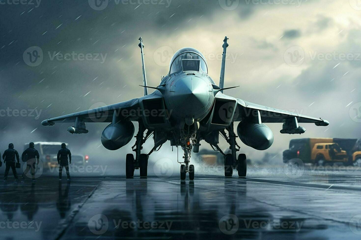 Military fighter jet on the runway of an airfield. 3d rendering. ai generated pro photo