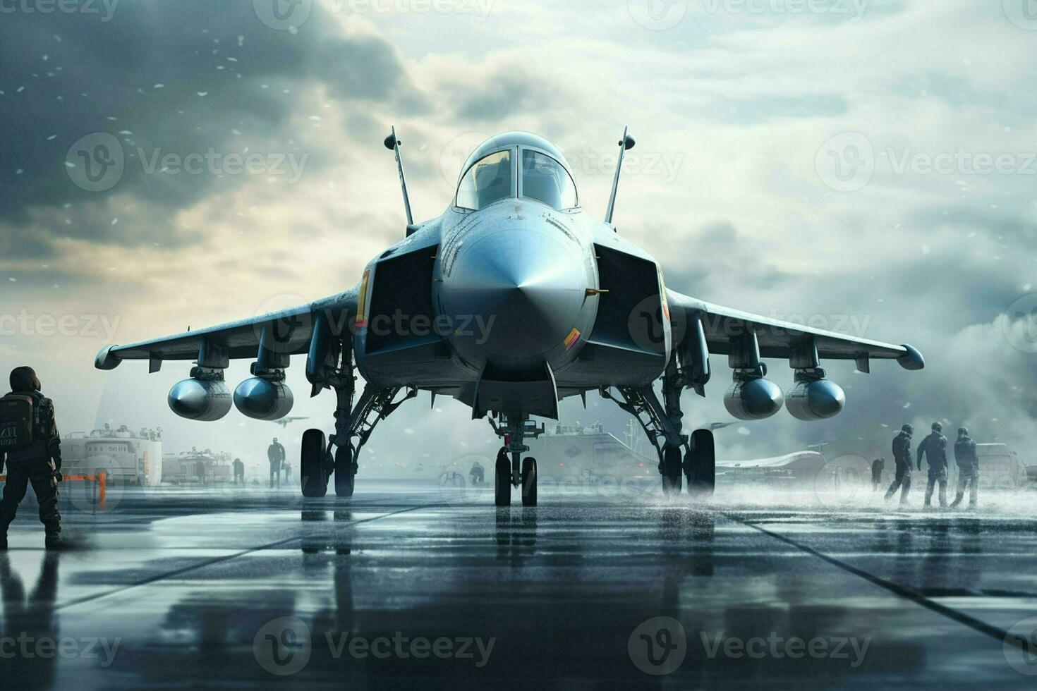 Military fighter jet on the runway of an airfield. 3d rendering. ai generated pro photo