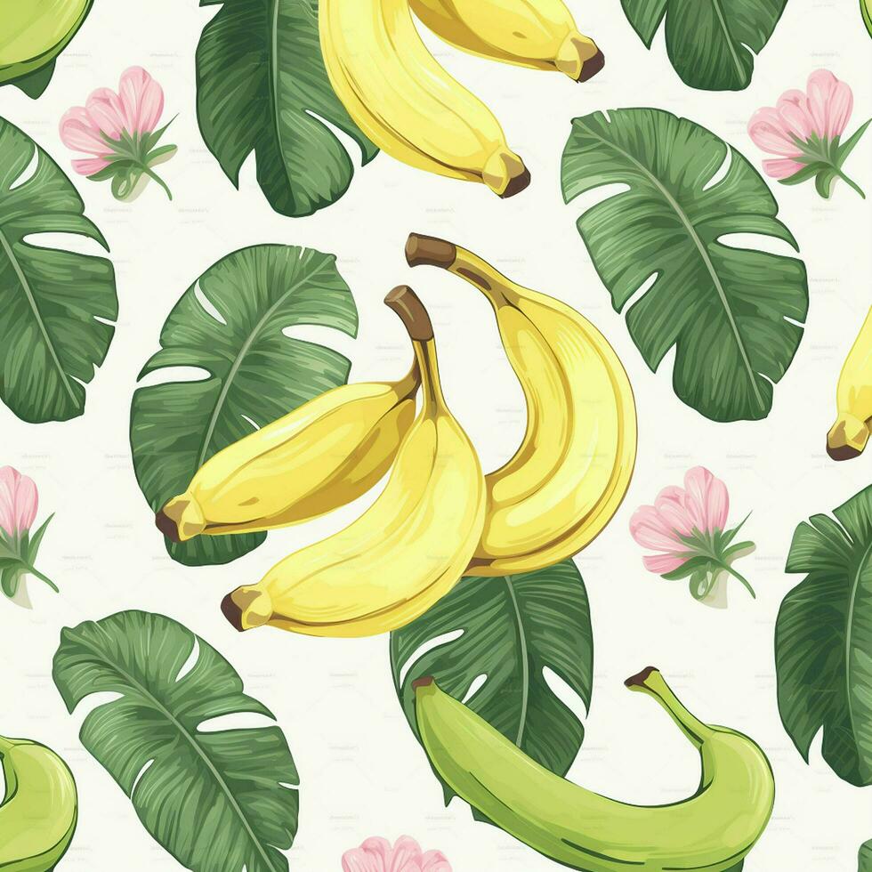 bananas y hojas en blanco antecedentes diseño. ai generado foto