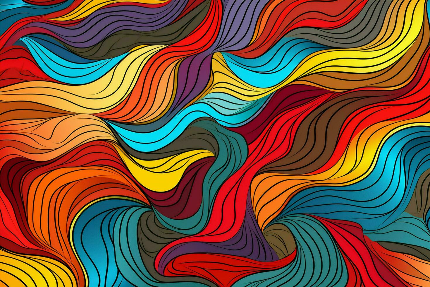 Colorful wavy background digital art illustration. generated ai photo