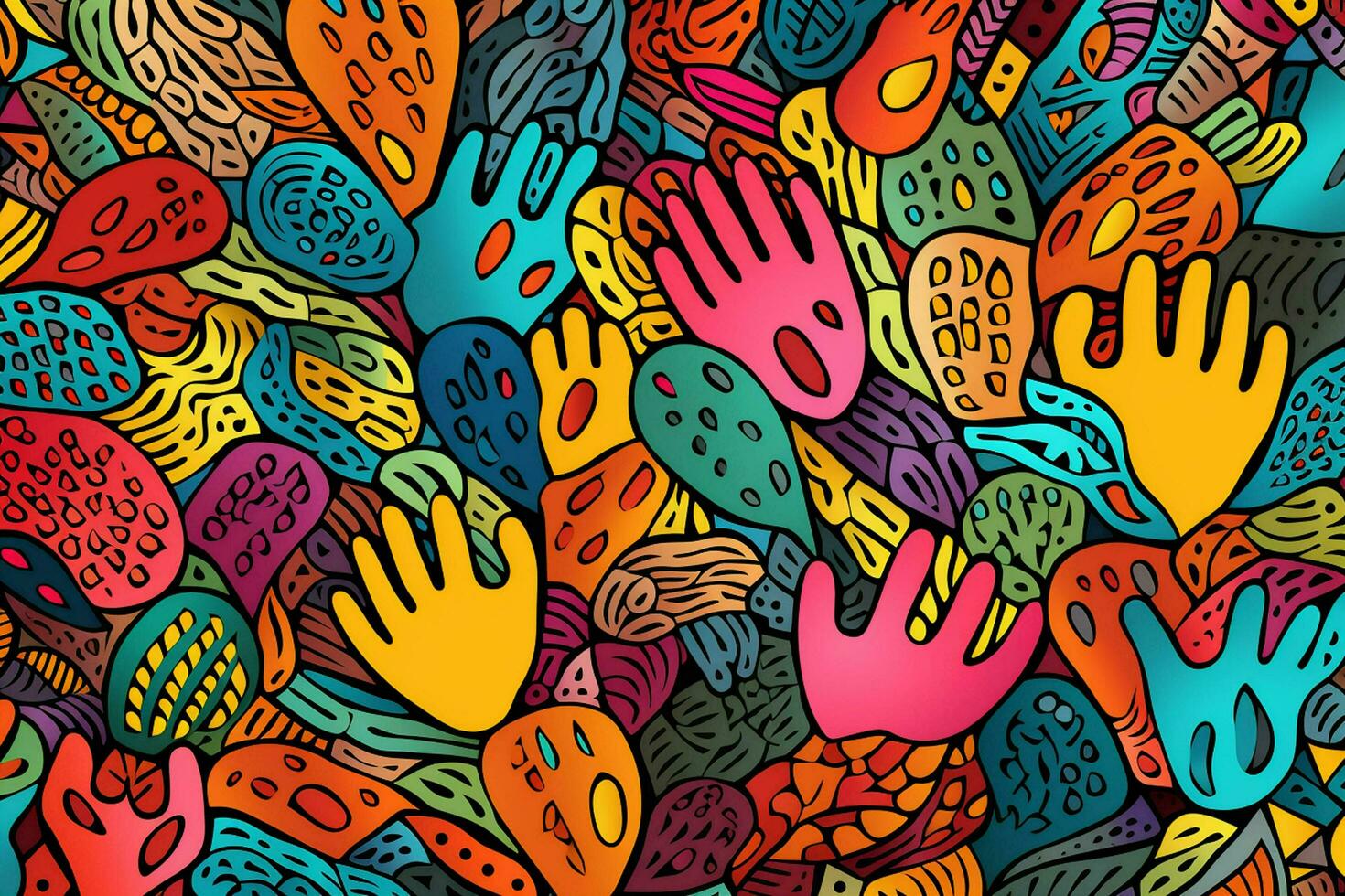 Cartoon hand drawn doodles background design different colors. ai generated photo