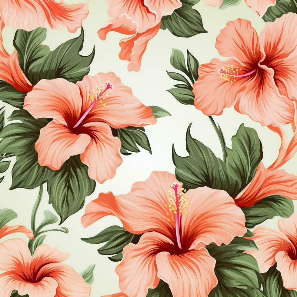 tropical hibiscus flowers and palm leaves background. ai generated free photo