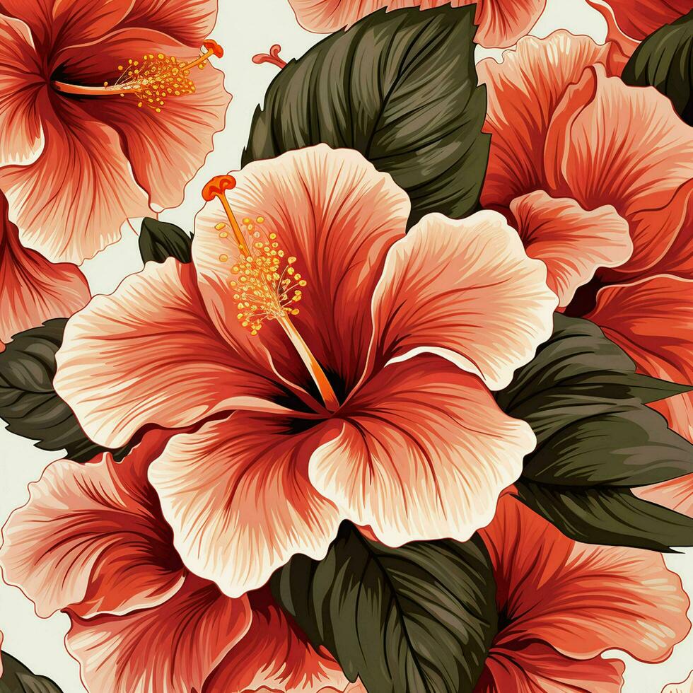 tropical hibiscus flowers and palm leaves background. ai generated free photo