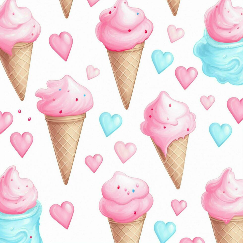 ice cream and hearts background desigh on watercolor. ai generated free photo