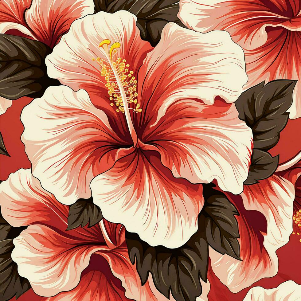 tropical hibiscus flowers and palm leaves background. ai generated free photo