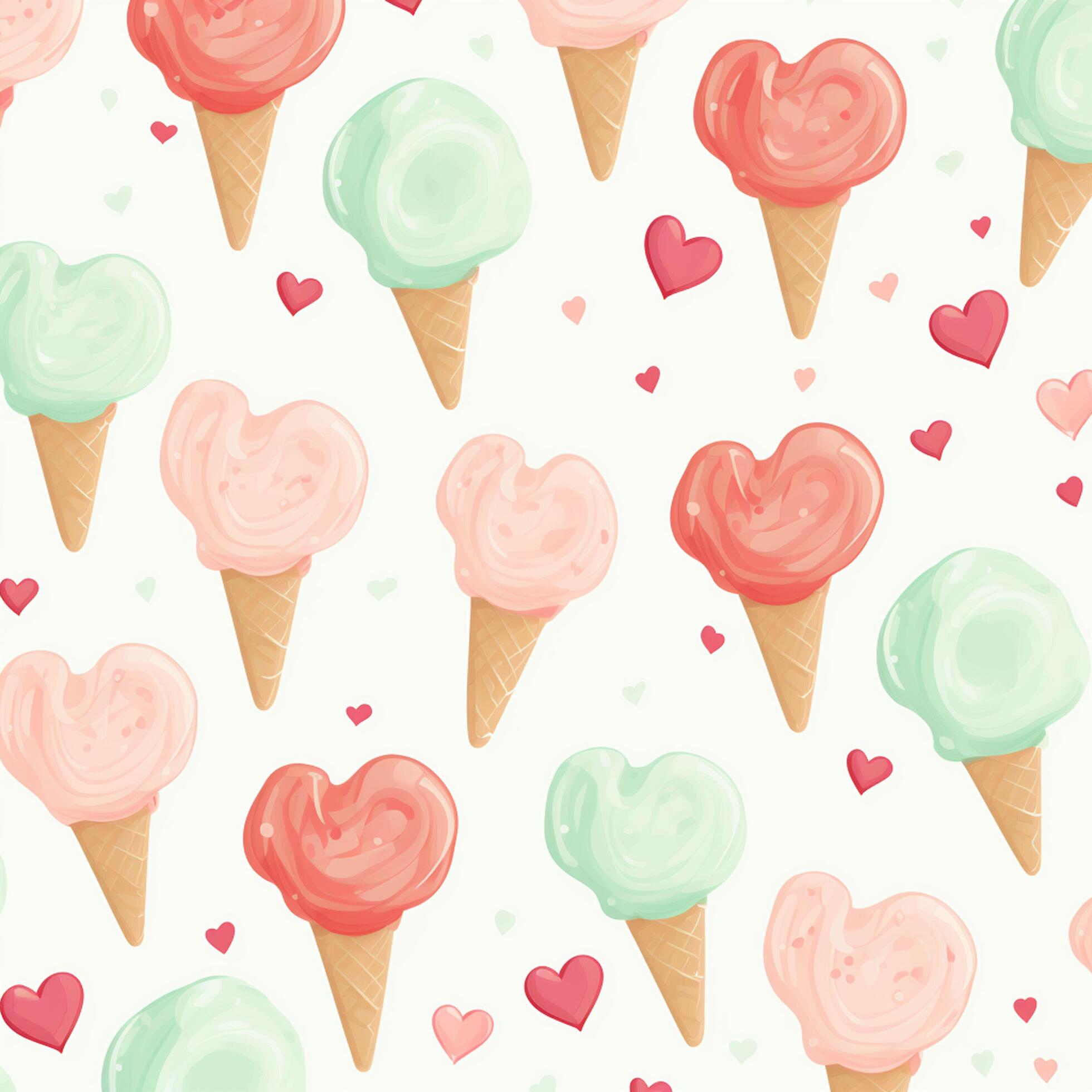 ice cream and hearts background desigh on watercolor. ai generated free