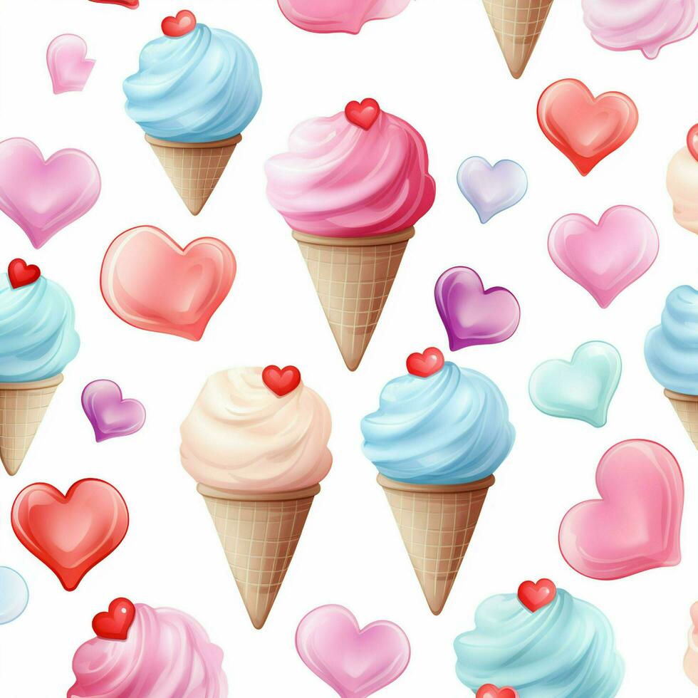 ice cream and hearts background desigh on watercolor. ai generated free photo