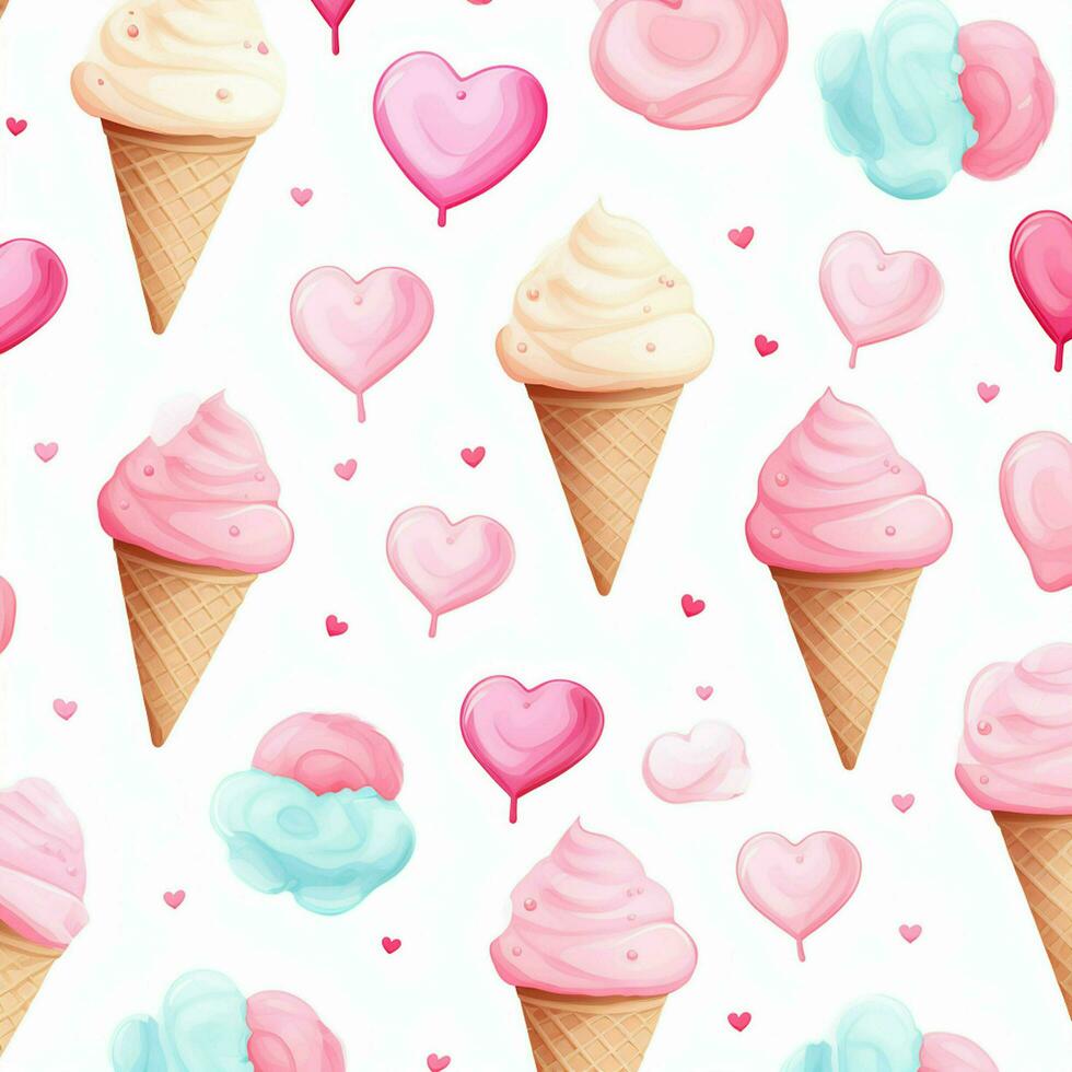 ice cream and hearts background desigh on watercolor. ai generated free photo