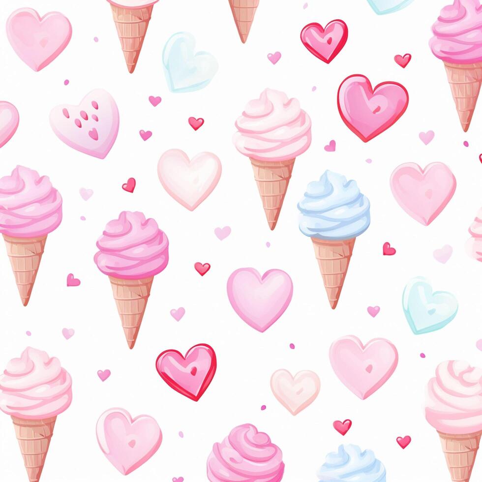 ice cream and hearts background desigh on watercolor. ai generated free