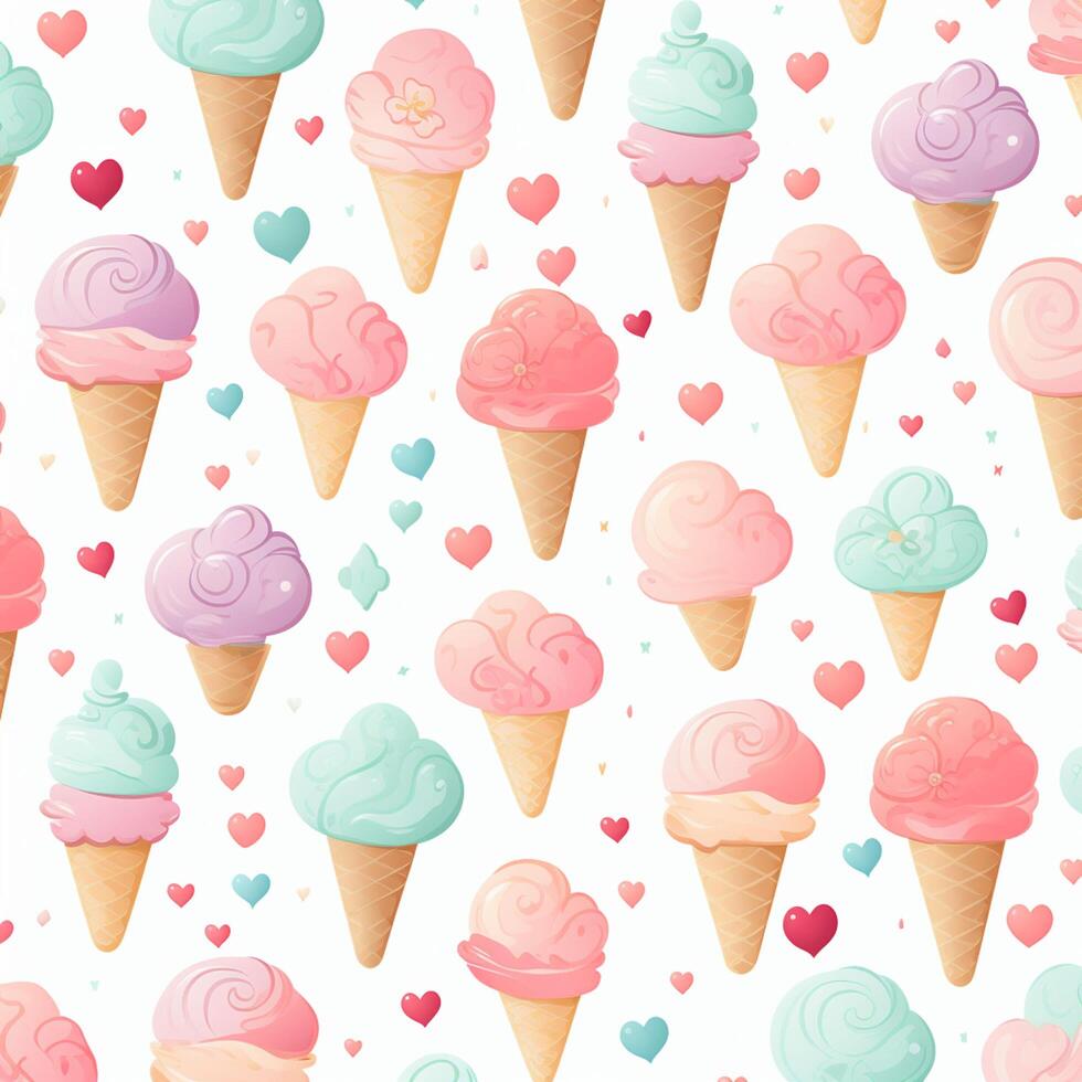ice cream and hearts background desigh on watercolor. ai generated free