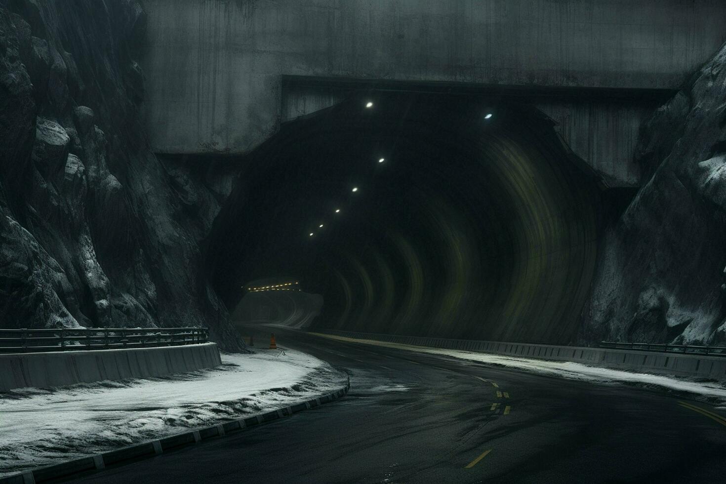 Futuristic tunnel with light trails at night,  Long exposure photo taken in a tunnel. ai generated free photo