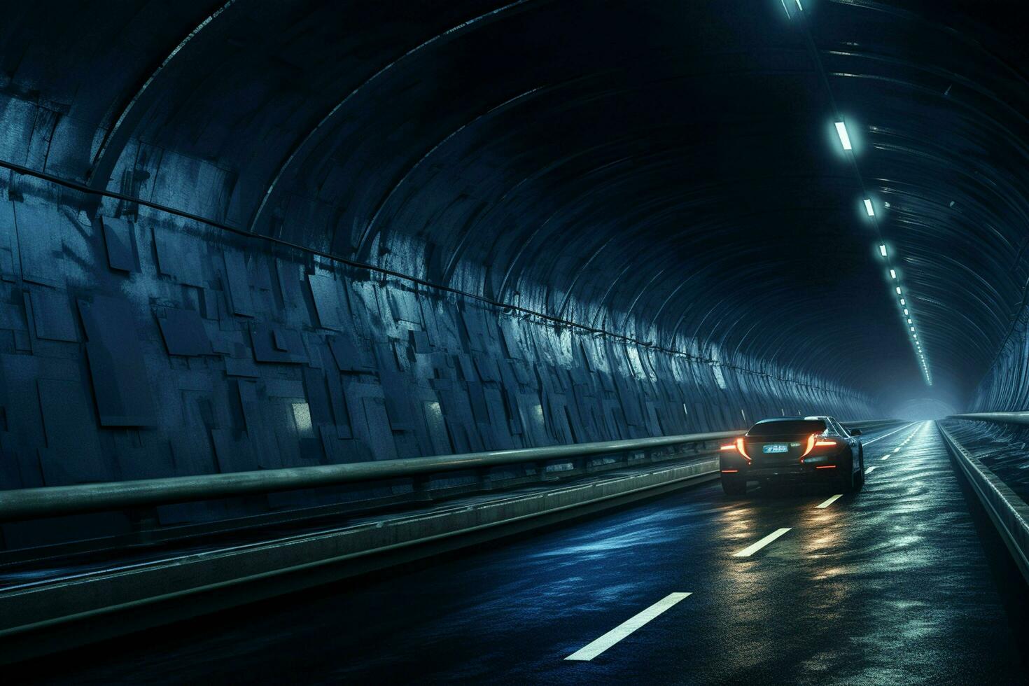 Futuristic tunnel with light trails at night,  Long exposure photo taken in a tunnel. ai generated free photo