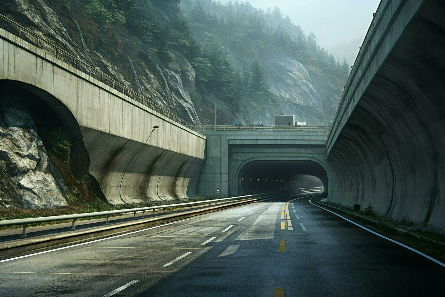 Futuristic tunnel with light trails at night,  Long exposure photo taken in a tunnel. ai generated free photo