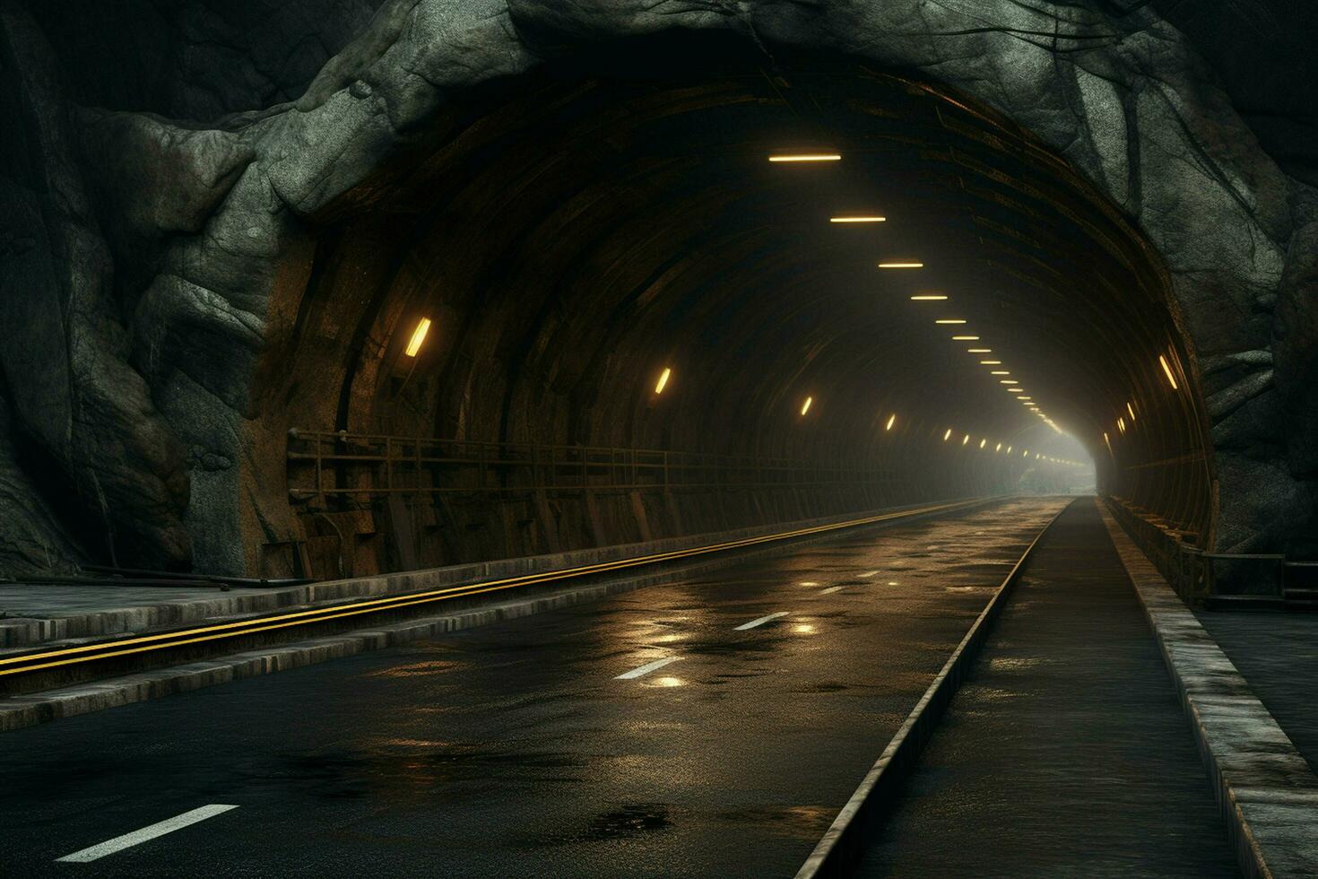 Futuristic tunnel with light trails at night,  Long exposure photo taken in a tunnel. ai generated free photo