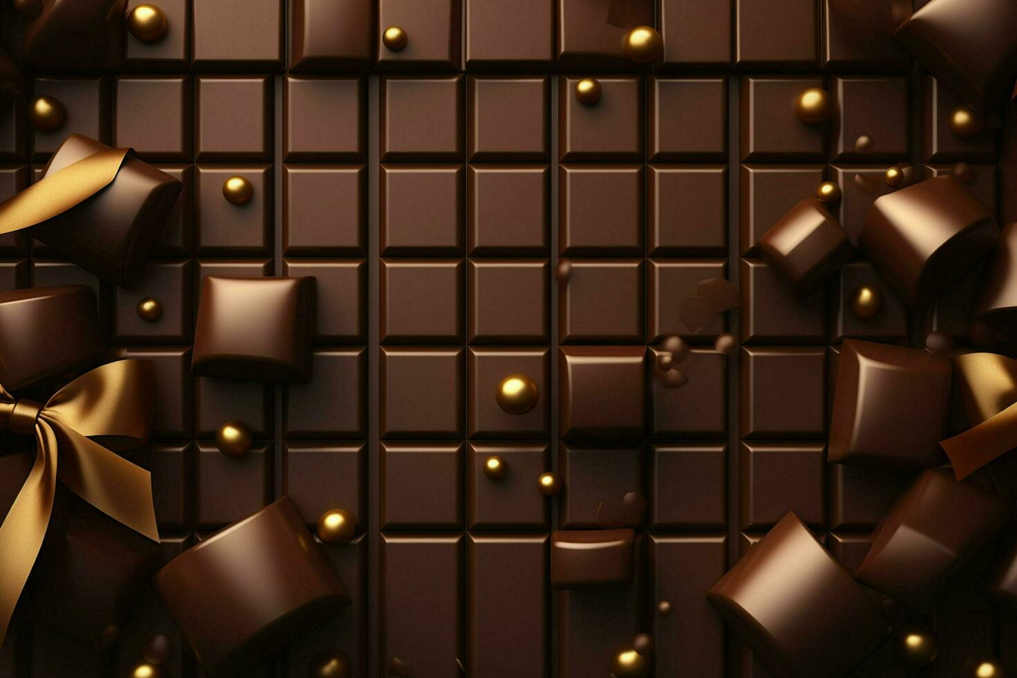 Chocolate bar with bow and confetti. 3D rendering. ai generated free photo