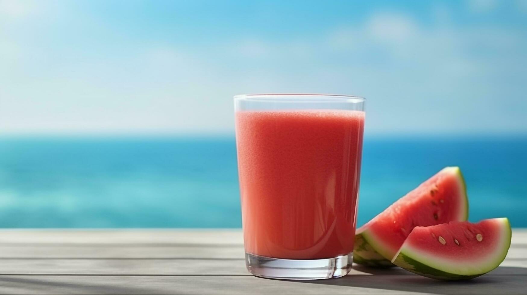 Fresh watermelon juice with sea background.Generative Ai. 29551856