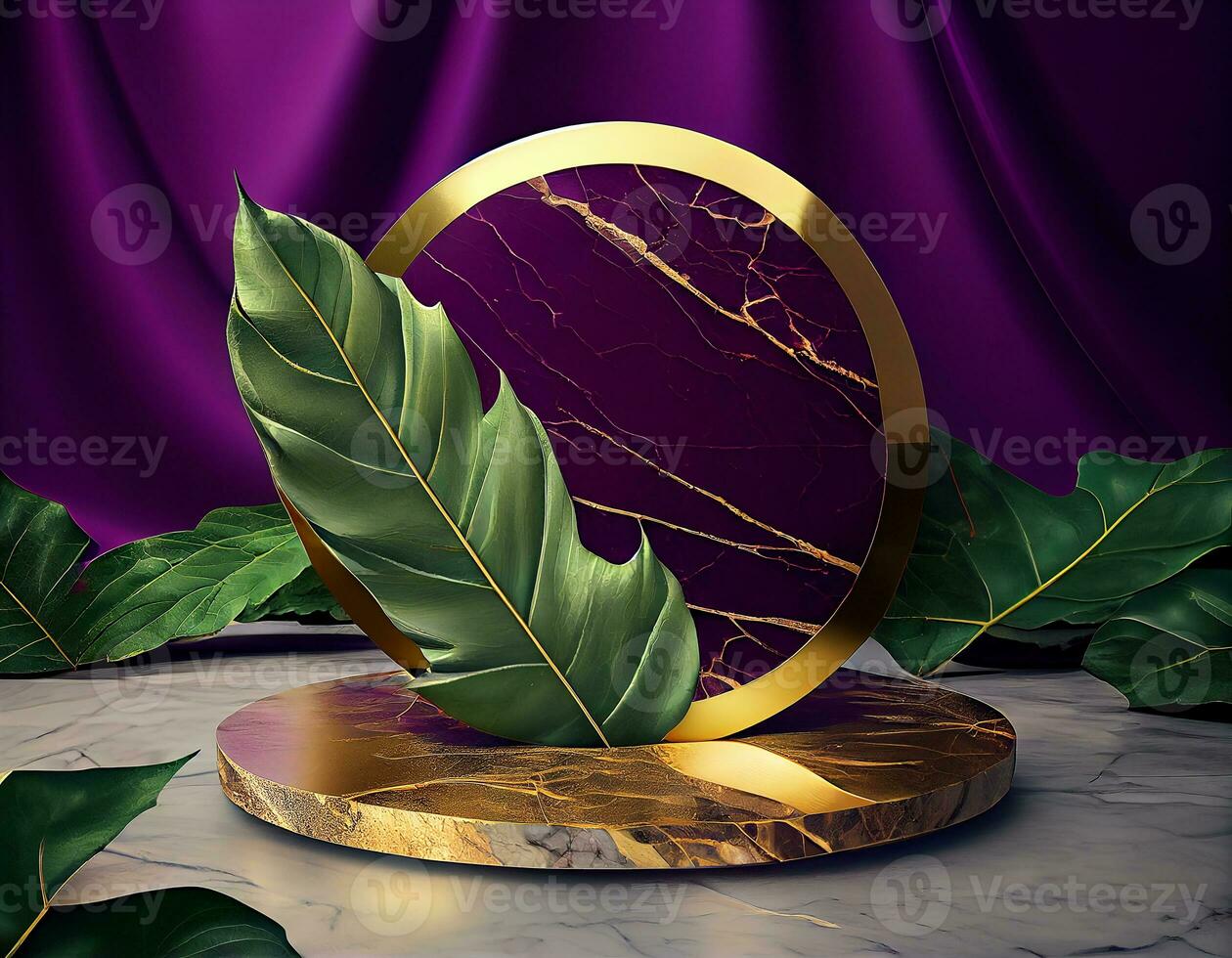 Abstract 3d podium for product presentation with geometric shapes, Empty round podium,Platforms for product presentation show new product background.Generative Ai photo