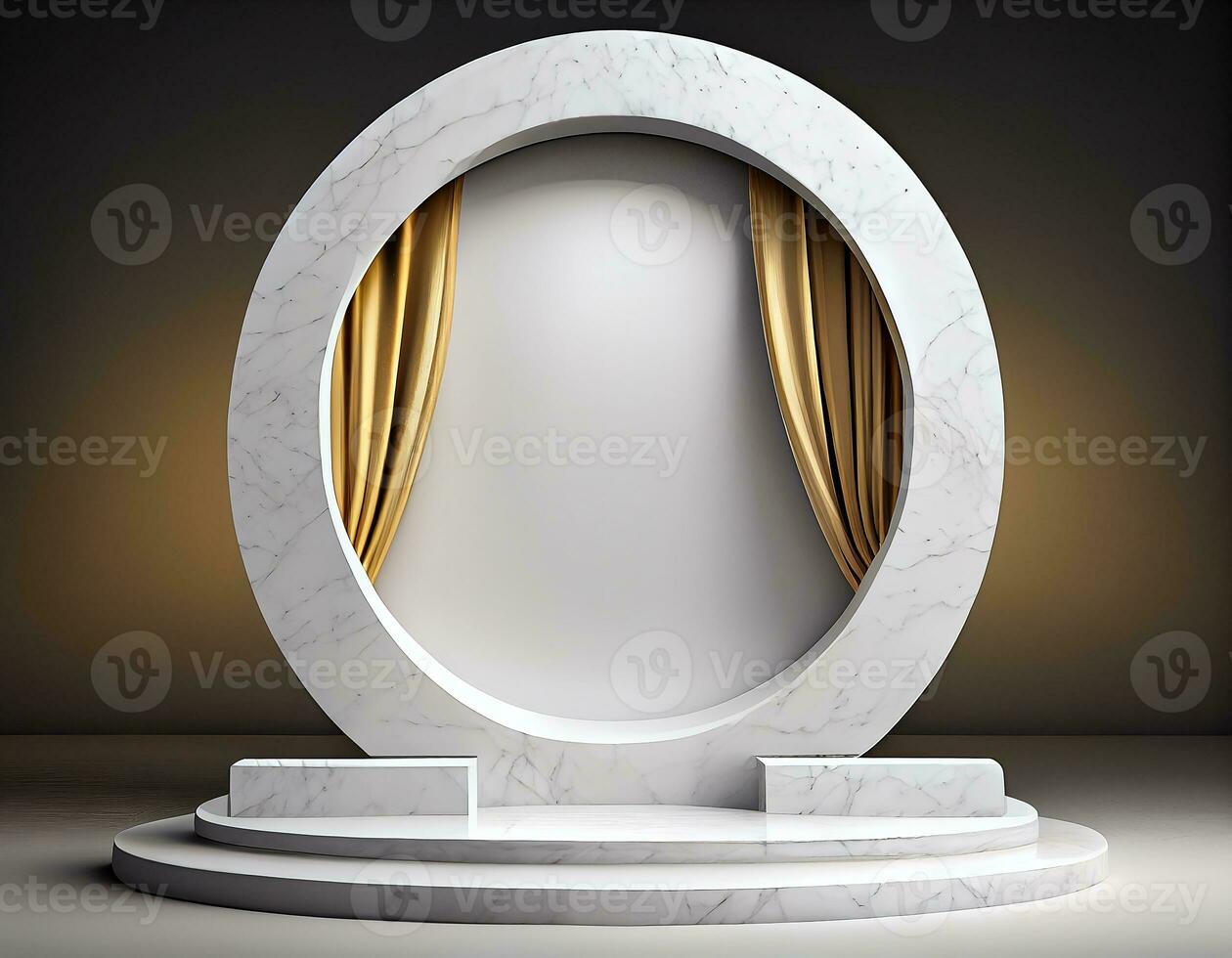 Abstract 3d podium for product presentation with geometric shapes, Empty round podium,Platforms for product presentation show new product background.Generative Ai photo