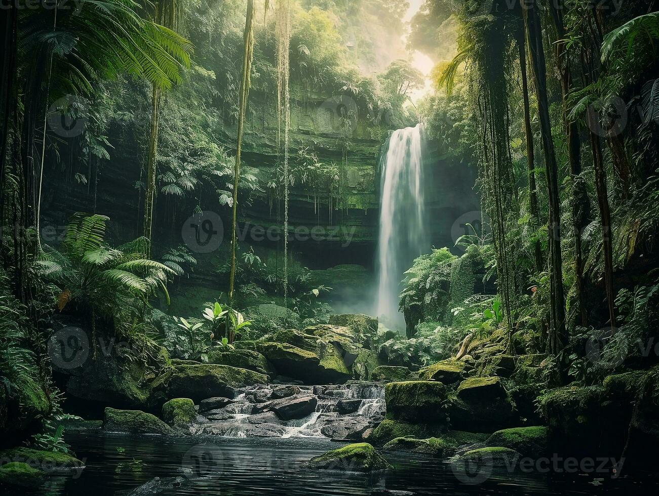 Waterfall in tropical forest.Generative Ai. photo