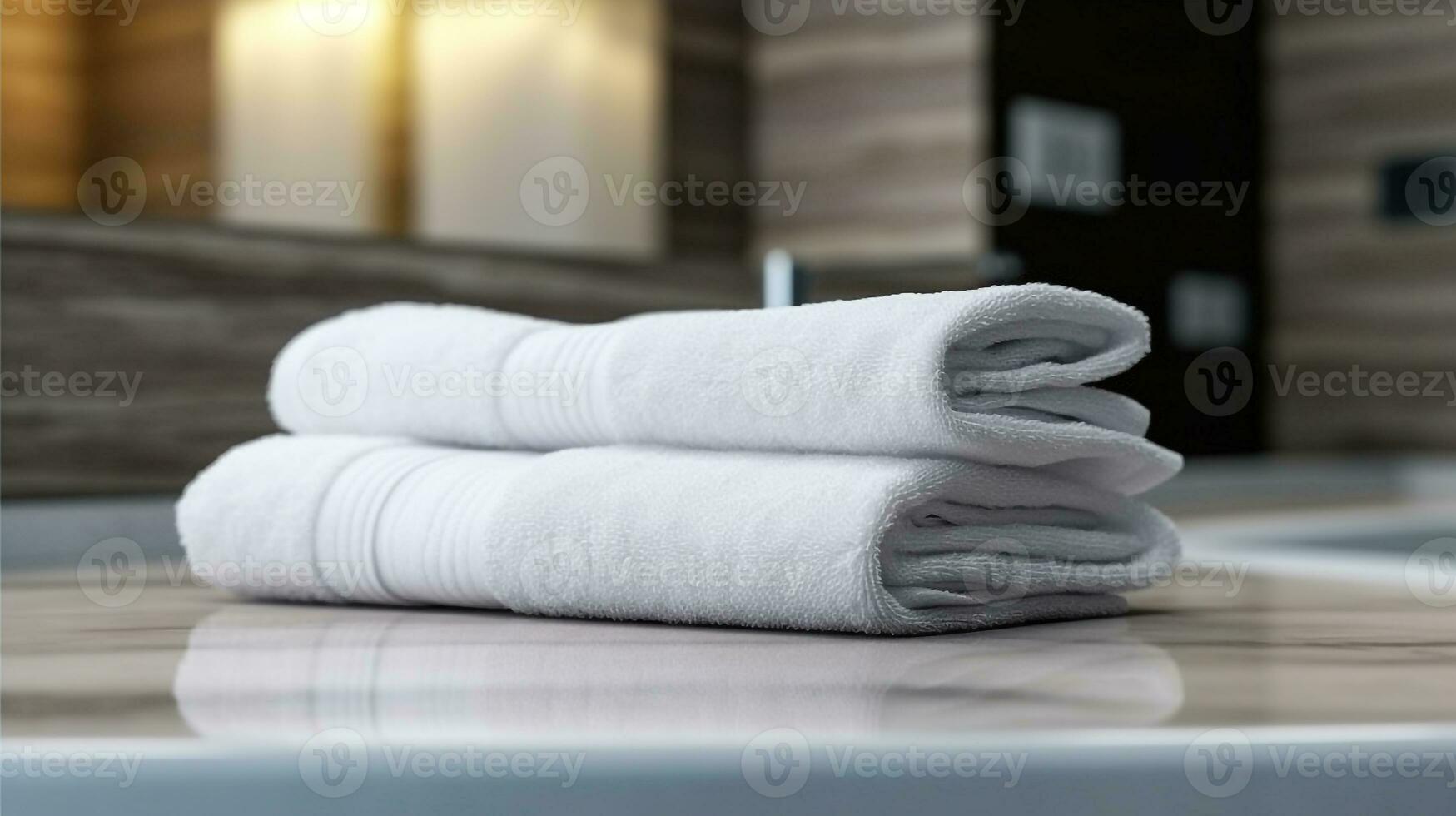 Modern white towels in the bathroom.Generative Ai. photo