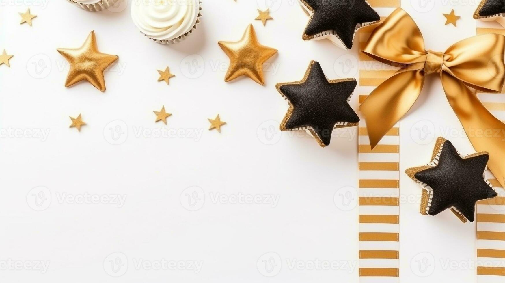 hermosa vacío saludo tarjeta Estrella, cinta, cupcake en blanco fondo.generativo ai. foto
