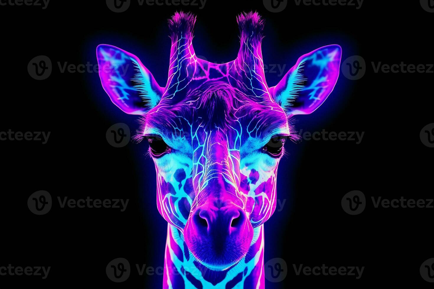 Giraffe colorful neon light.Generative Ai. photo