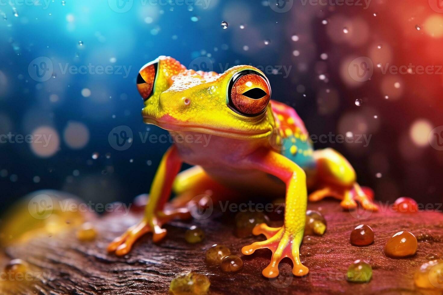 Colorful cute frog in the forest.Generative Ai. photo