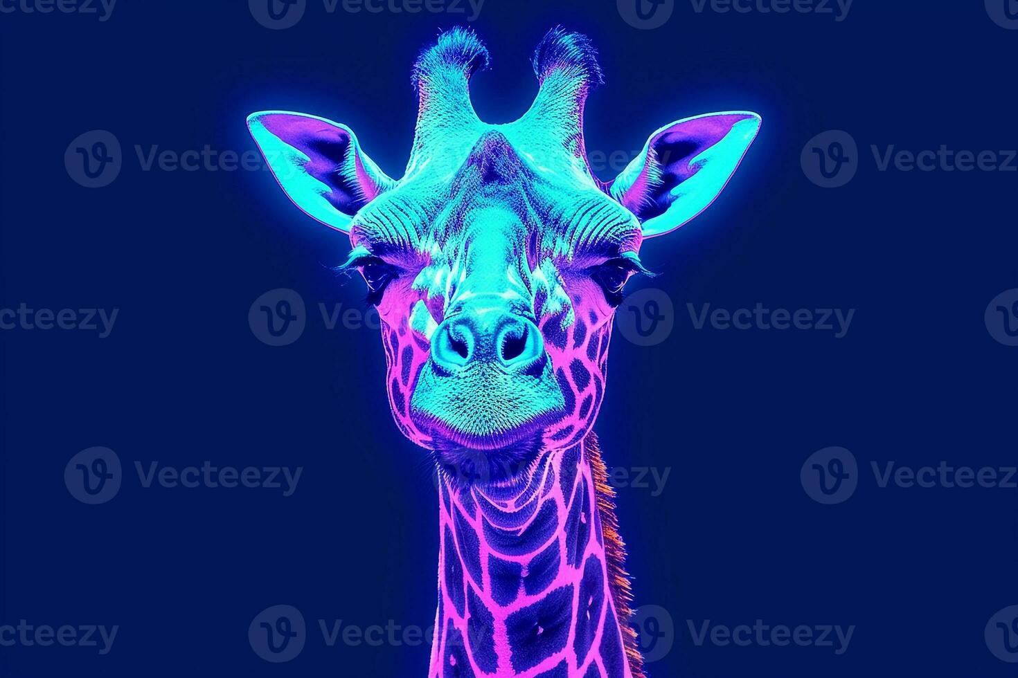 Giraffe colorful neon light.Generative Ai. photo