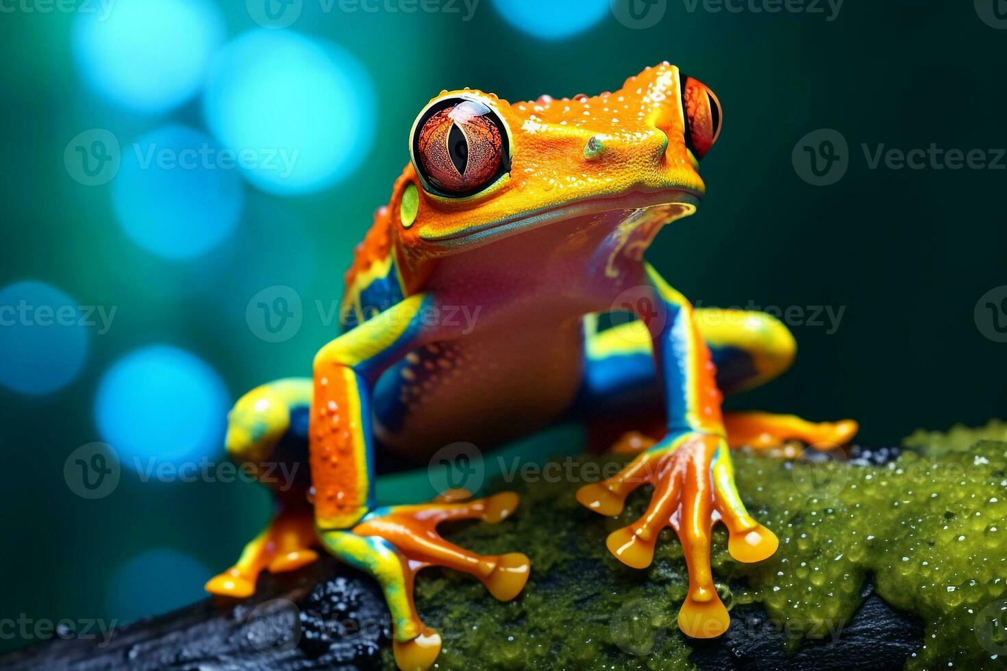 Colorful cute frog in the forest.Generative Ai. photo