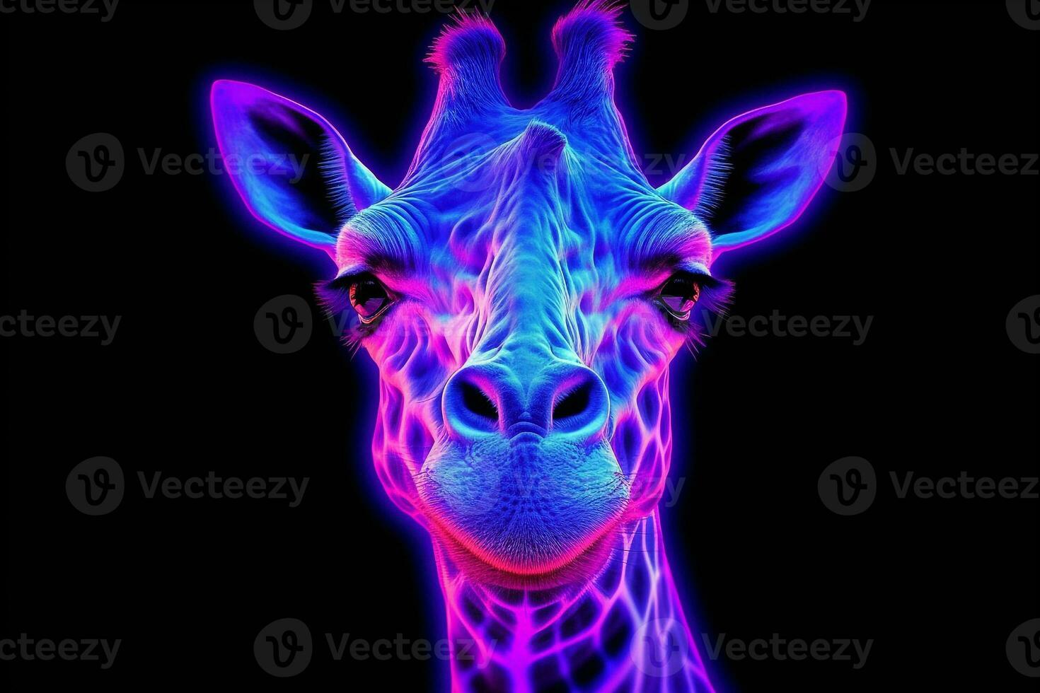 Giraffe colorful neon light.Generative Ai. photo
