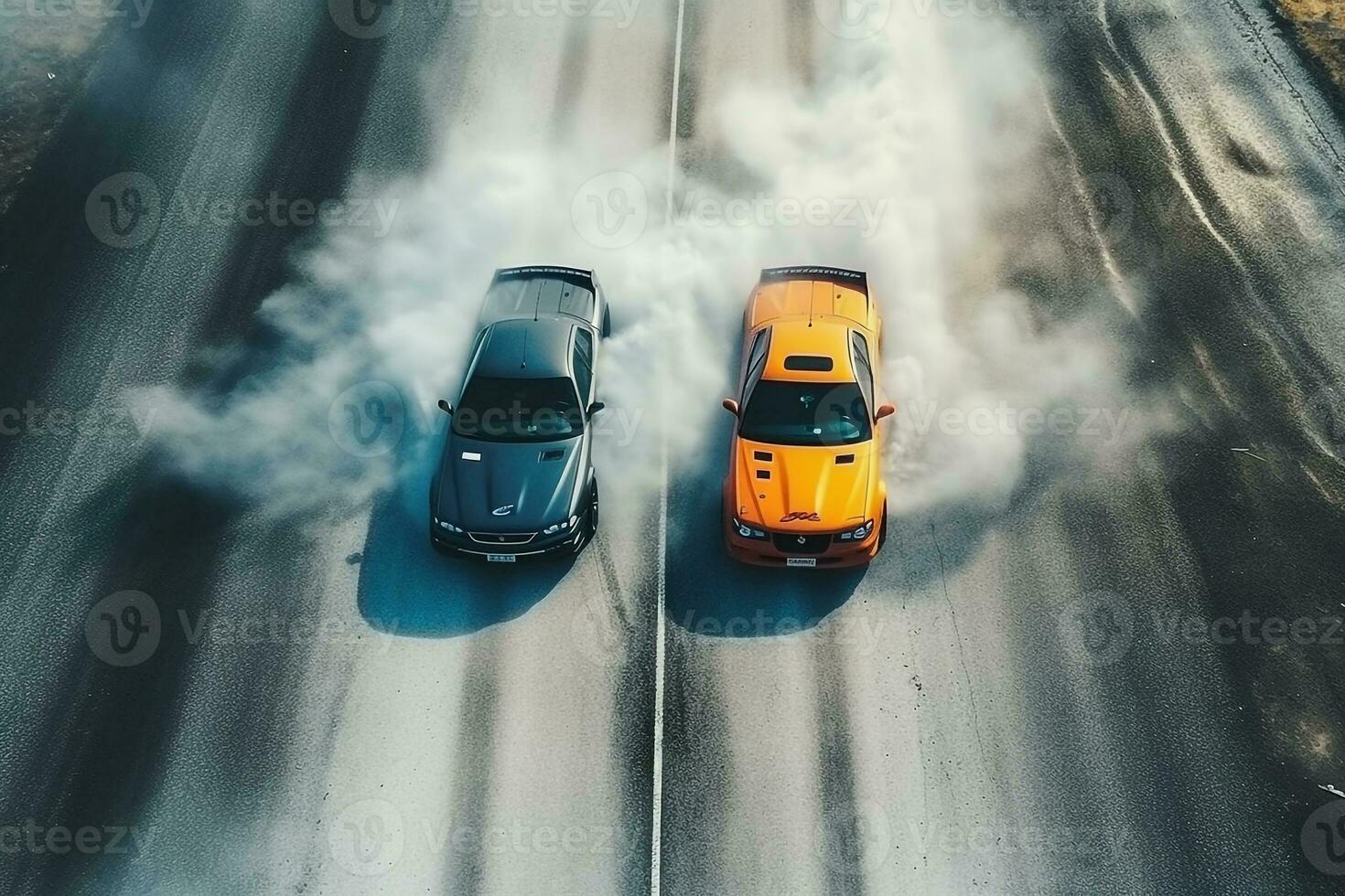 Car drift battles in race tracks.Generative Ai. photo