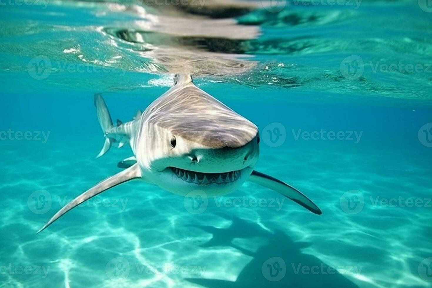 Shark swimming in the deep sea.Generative Ai. photo