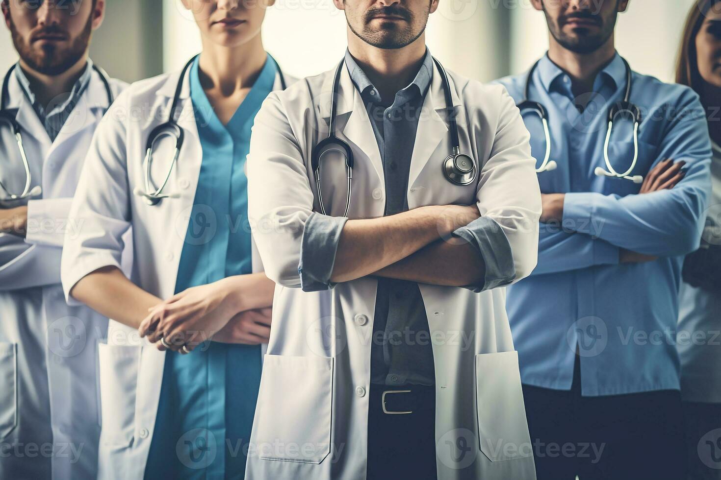 Doctor using stethoscope in the hospital.Generative Ai. photo