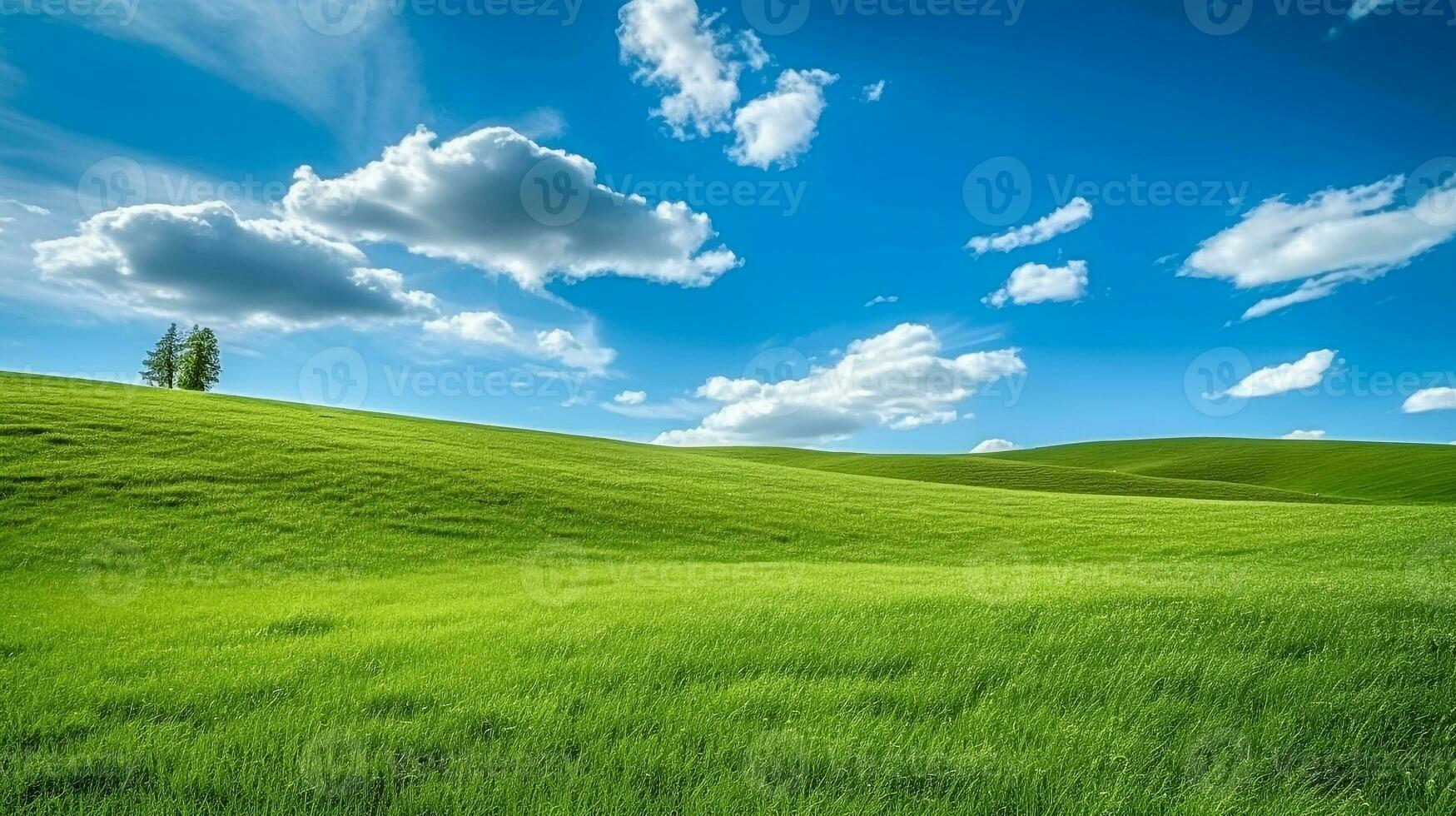 Grassy hills with blue sky.Generative Ai. photo