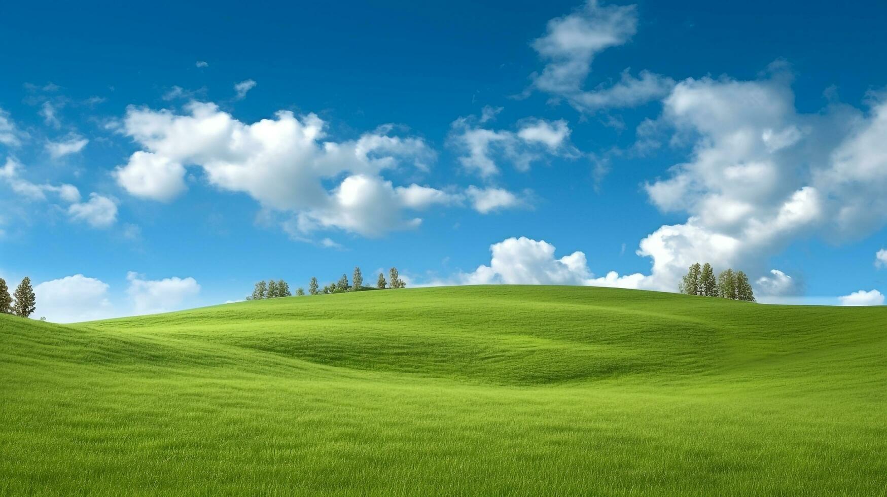 Grassy hills with blue sky.Generative Ai. photo