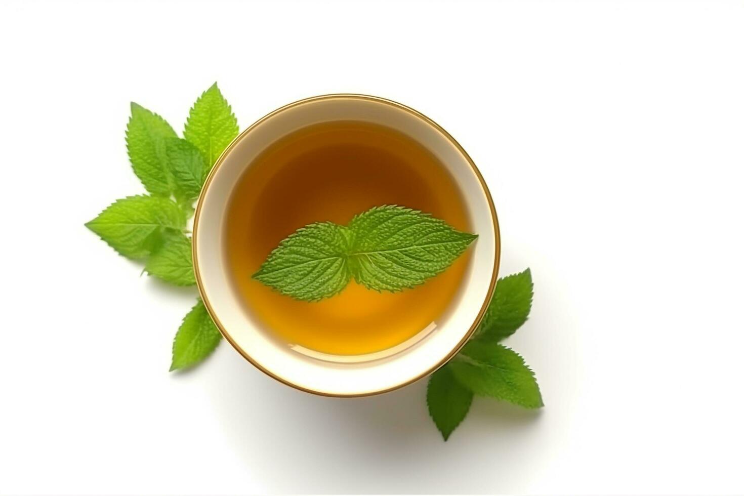 Tea in cup with leaf mint isolated on white background.Generative Ai. photo