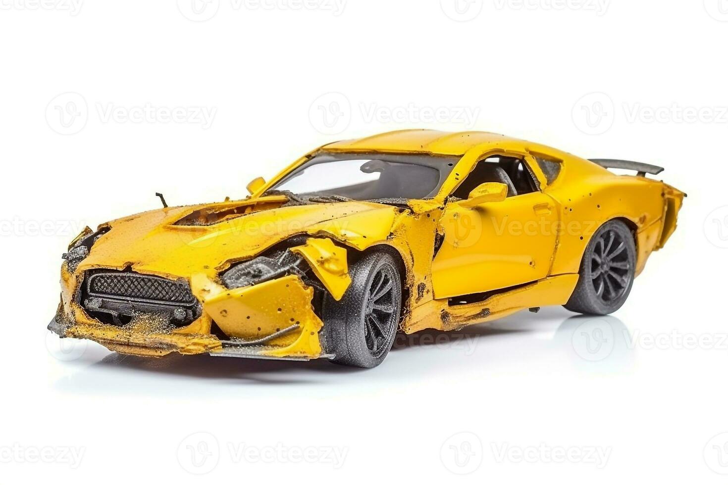 Car wreck on white background.Generative Ai. photo