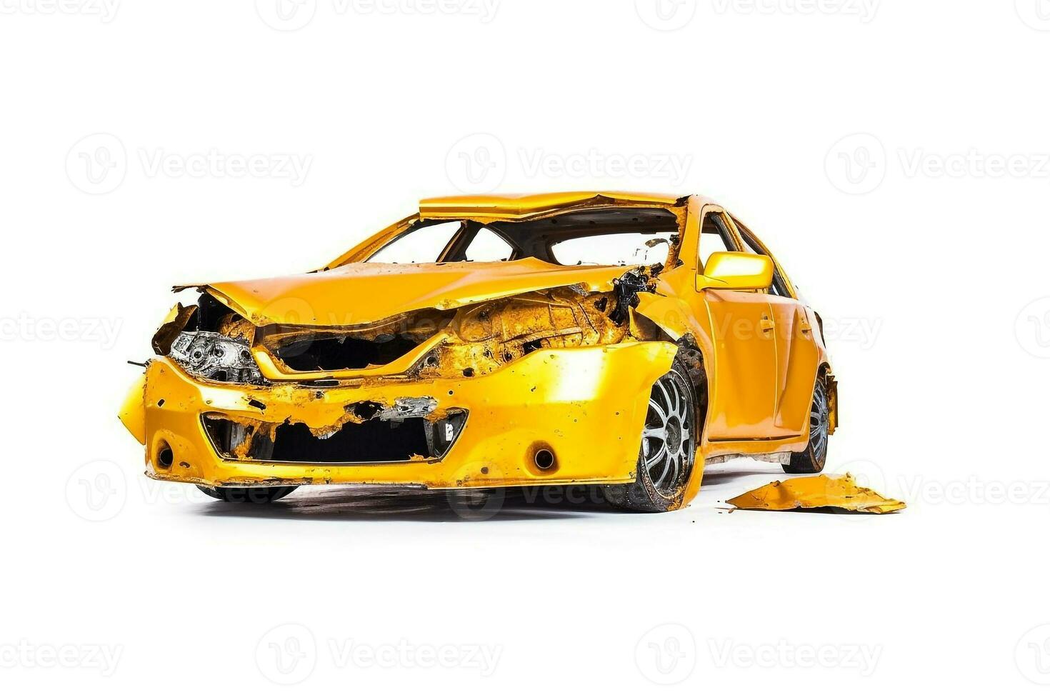 Car wreck on white background.Generative Ai. photo