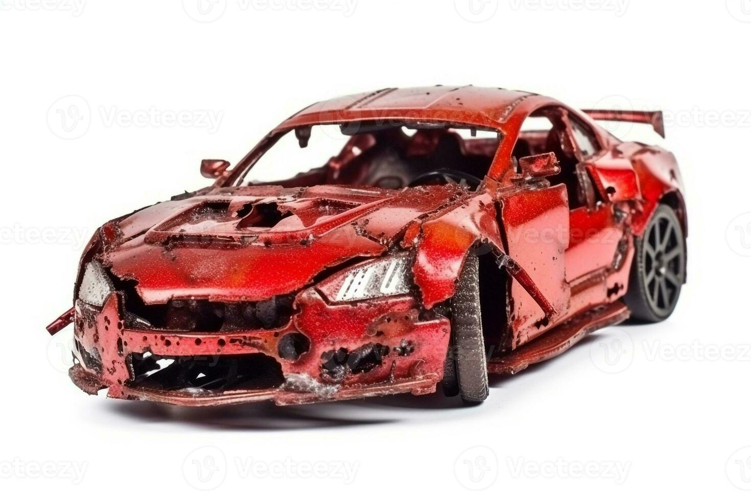 Car wreck on white background.Generative Ai. photo