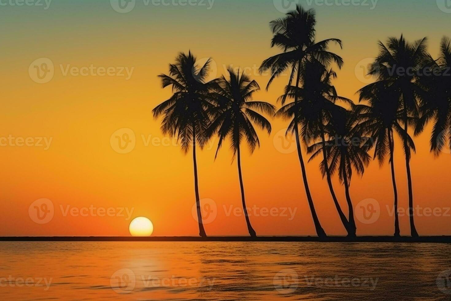 amanecer Hawai con Coco arbol.generativo ai. foto