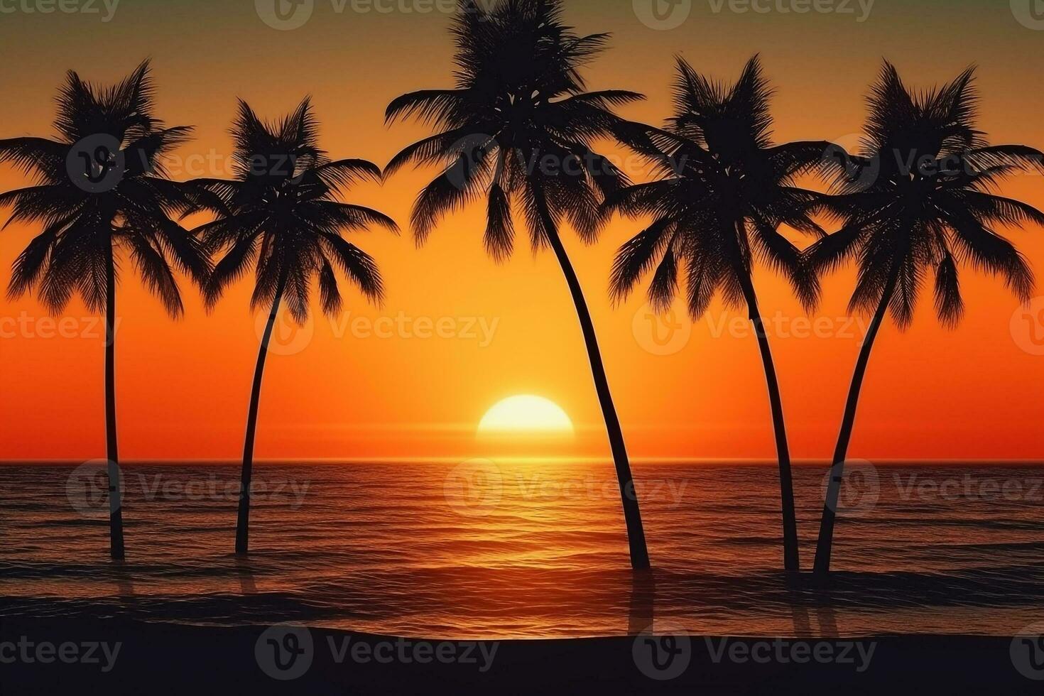 amanecer Hawai con Coco arbol.generativo ai. foto