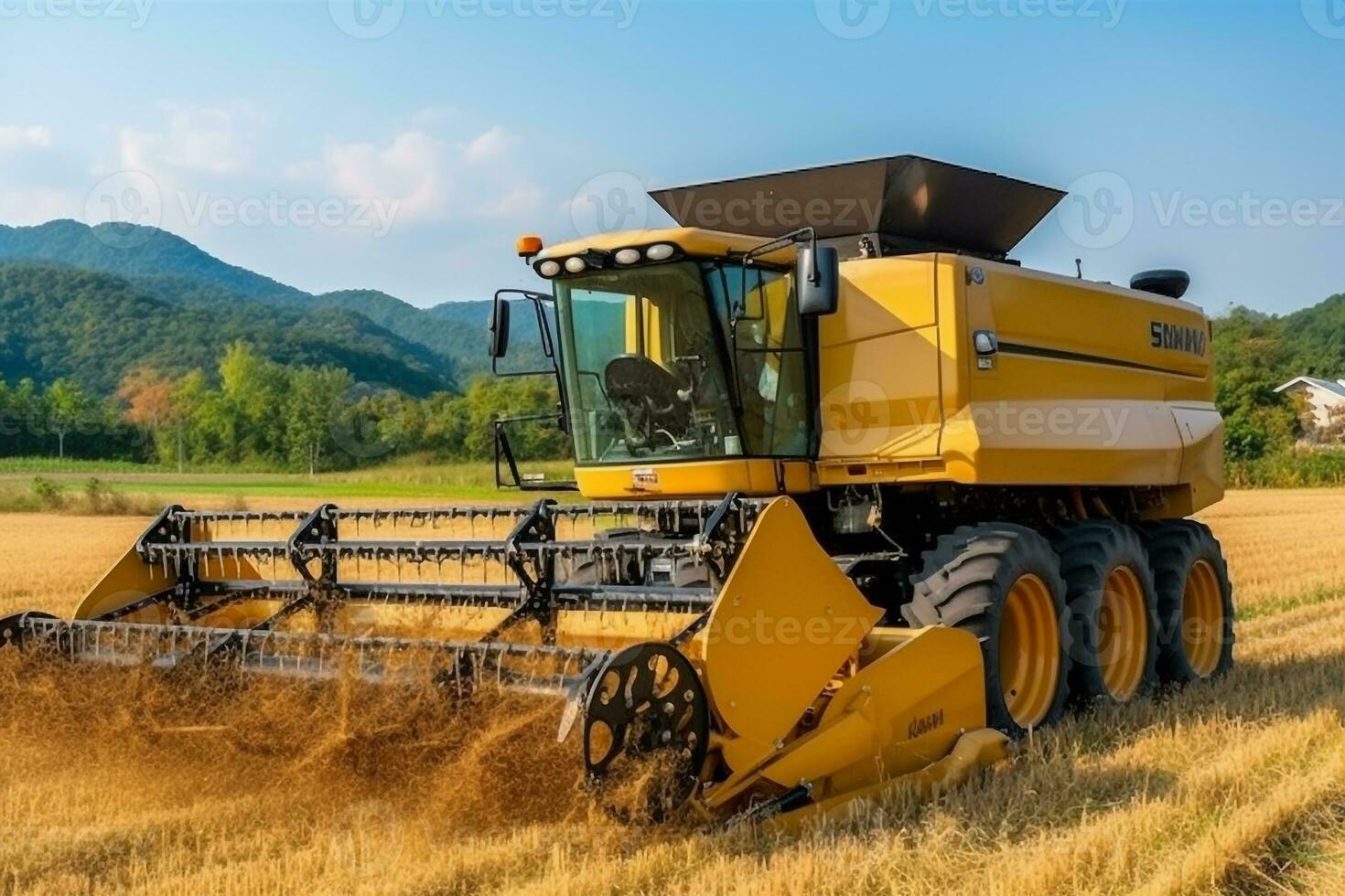 segador máquina a cosecha arroz campo.generativo ai. foto